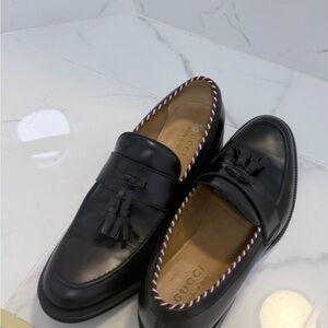 Gucci Black Leather Tassel Loafers